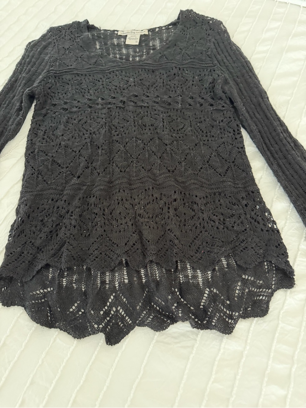 American Rag Black Knit Lace Long Sleeve Top - Picture 4 of 5